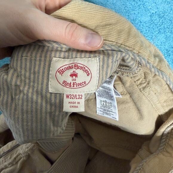 Brooks Brothers Pants Mens 32x32 Tan Light Brown Corduroy Stretch Red Fleece - Picture 14 of 16